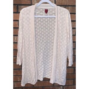 212 Collection Cream Pointelle Crochet Knit Open Front Cardigan 3/4 Sleeve XL